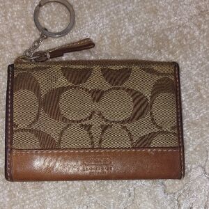 Coach Tan and Brown Monogram Wallet with Keychain